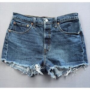 Levis 501 Womens Blue Denim Jean Shorts Frayed Hem Casual‎ Summer Size 31